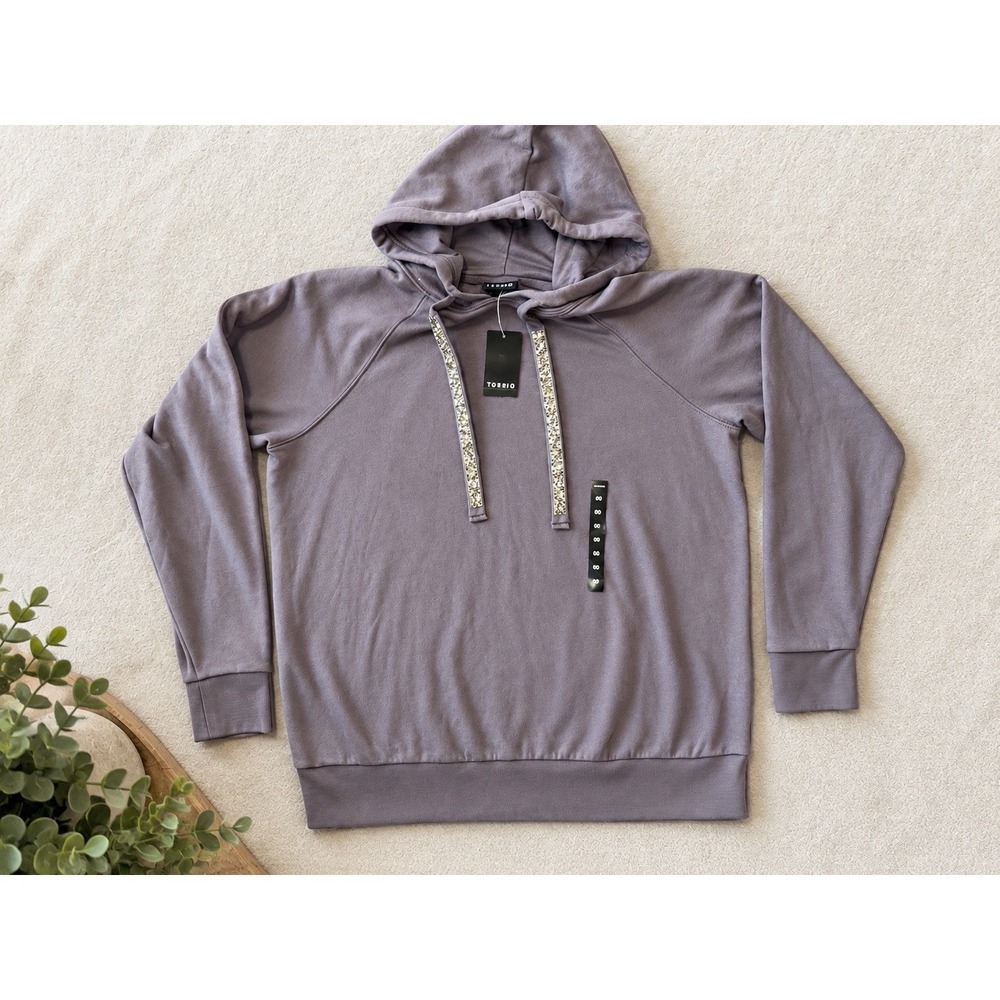 NWT Torrid Grey Bedazzled Drawcord Hoodie Sweatshirt Rhinestone Size 00 M/L